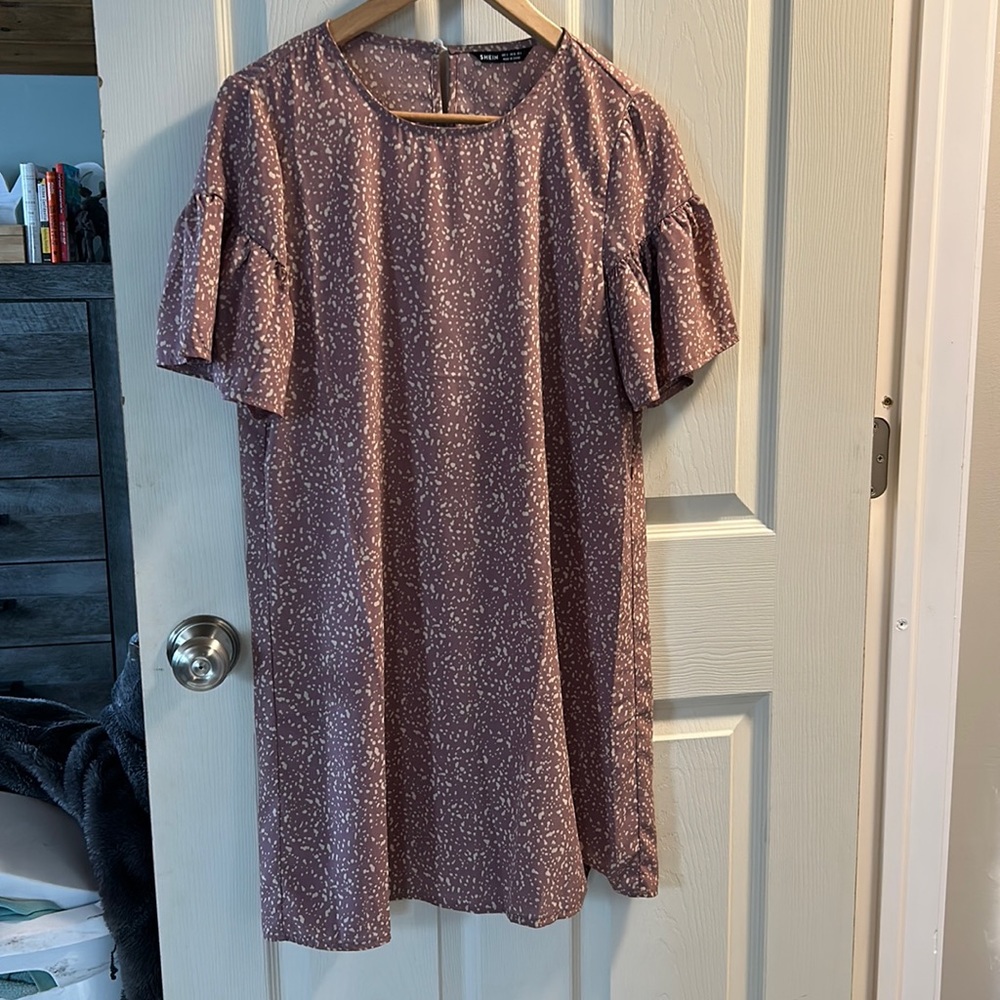 Mauve slip dress ruffle sleeves